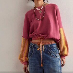 We The Free Stripe Cuff Pullover in Sunset Combo